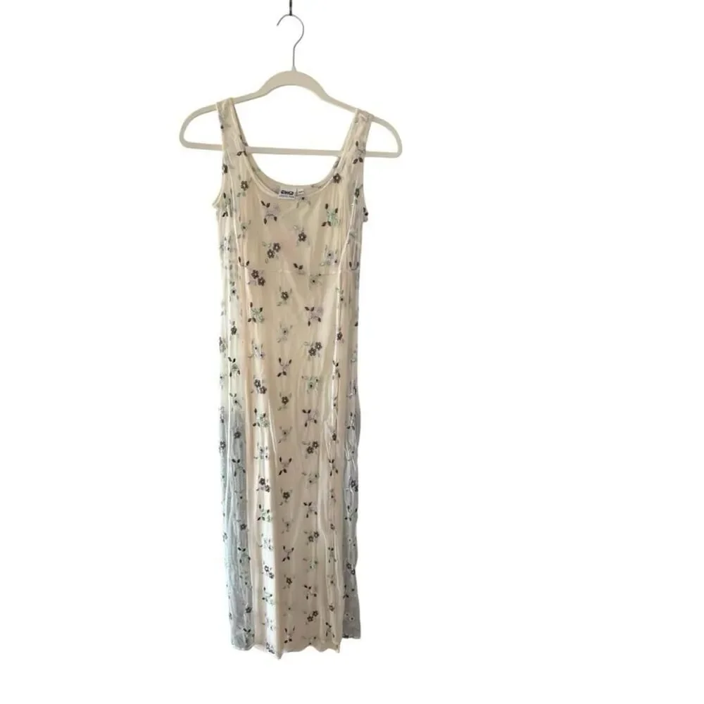 VINTAGE Johnny-was Women's Cream and Purple Dress XS